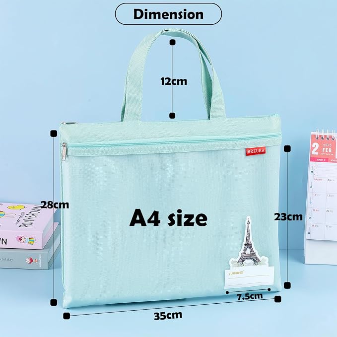 Mesh Zipper Pouch 11x13.7 in, A4 Double Pocket Waterproof File Bag with Handle, Document Storage for School/Travel/Office/Cross Stitch/Puzzle (Green)
