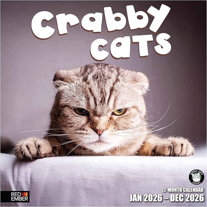 RED EMBER Crabby Cats 2026 Wall Calendar 12 Month | 12" x 24" Open | Thick & Sturdy Paper | Giftable | Funny Kitten Cat Calendar 2026