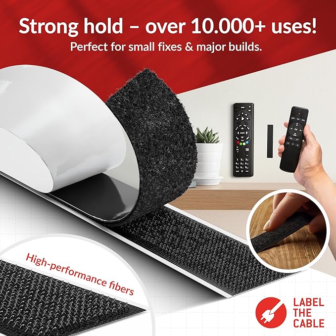 Easy Tape Strap – Self-Adhesive & cuttable Hook and Loop Tape 8m x 20mm 2-Pack – Removable Hook and Loop Fastener roll for Indoor use – Fastener Tape for fastenings & DIY Projects (LTC 1510-8-20)