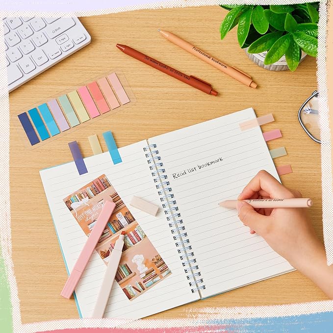 Spakon 7 Pcs Book Lovers Gifts for Readers Bookish Book Annotation Kit Aesthetic Pastel Highlighters No Bleed Gel Pens Reading Tabs Bookmark for Women Library Student Bible(Orange Series)