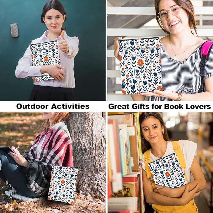 Book Sleeve Book Lovers Gifts Waterproof Books Pouch Protector Cover Reading Accessories Gifts for Women Girls Bookworm Grandma Reader Librarian Birthday Graduation Christmas, Aesthetic Floral Print