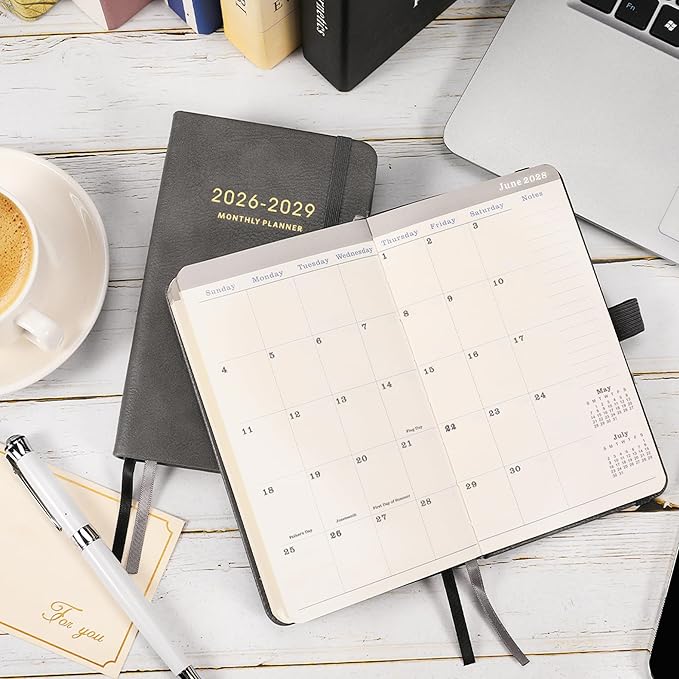 Pocket Planner 2026-2029 - 2026-2029 Monthly Planner, Pocket Calendar (36-Month) With 60 Notes Pages, Jul. 2026 - Jun. 2029, 6.2" x 4", 3-Year Planners with Contacts, Holidays and Pen Holder, Elastic Closure - Grey