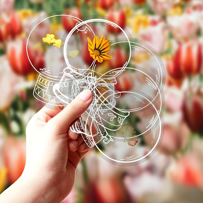 100Pcs Large Size Clear DIY Dried Flower Bookmark Kit Transparent Pressed Flower Bookmarks Set Homemade Plant Specimen Bookmark Clear Jars Stickers
