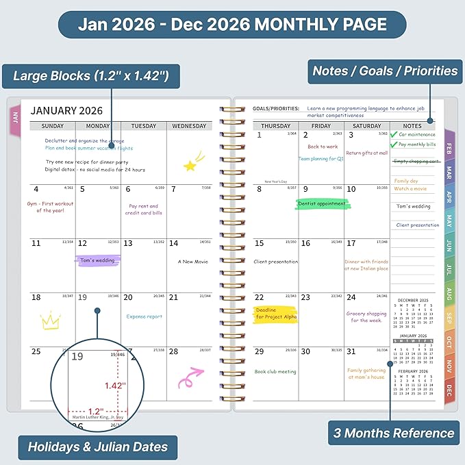 2026 Appointment Book, 30 Minutes-Hourly, Weekly ＆ Monthly Calendar Planner 2026, Jan 2026 - Dec 2026, 6.2'' x 8.4'', 2026 Daily Planner with Tabs ＆Pocket, Flexible Cover, Great for Office, Home, School