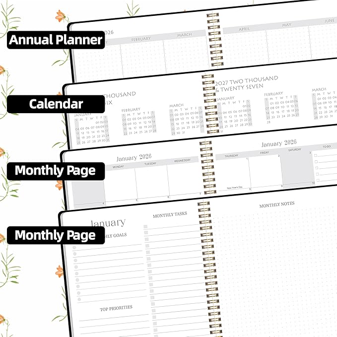 2025-2027 Monthly Planner, July 2025-June 2027, A4 (8.5" x 11"), 2 Year Monthly Planner, 24 month Calendar, Simple Calendar Planner Notebook Cardboard Cover, Suitable for Schools & Offices, Black