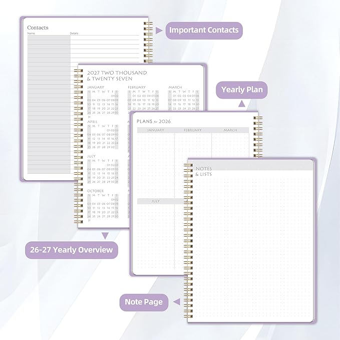 2026-2027 Monthly Planner - 2 Year Monthly Planner 2026-2027, Jan 2026 - Dec 2027, 7" x 9", 2 Year Calendar with 24 Month, Twin-wire Binding, Note Pages, Purple