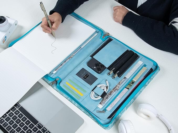 Calfinder Personalized Portfolio for Women&Men, Free Name Engrave,Customized Leather Padfolio with Logo or Name, Business Portfolio with A4 Writing Pad Holder for Resume,Interview