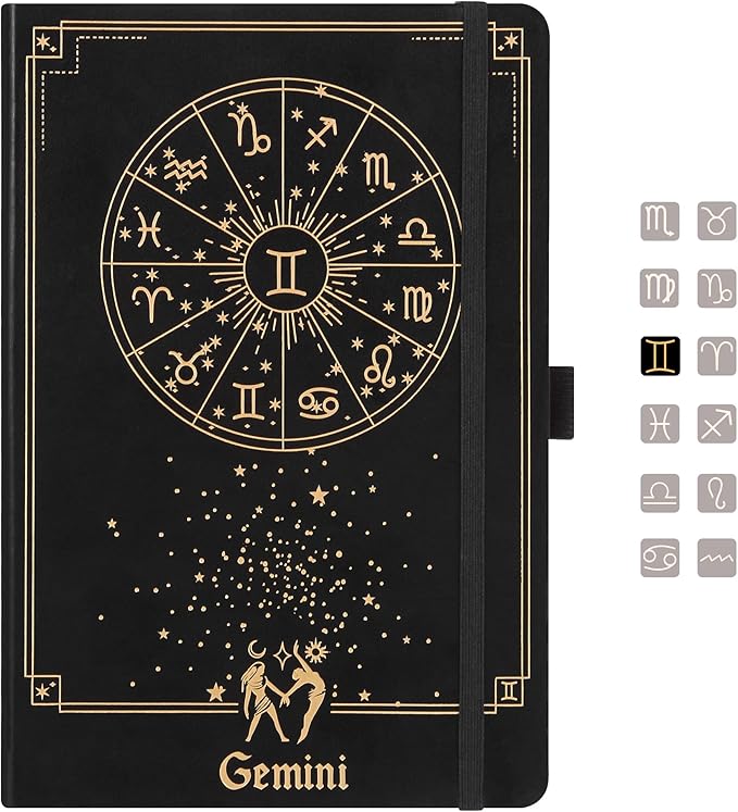 AuroPlanner Gemini Zodiac Undated Planner – Monthly Weekly Daily Astrology Portable Journal Notebook, A5 (5.8” × 8.3”), 160 Pages 4-Month Layout, 100 GSM Paper