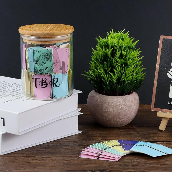 TBR Jar Gifts for Book Lovers Reading Accessories To Be Read List Jar with 100 Colorful Notes Bookish Bookworm Gift for Book lover (Style 1)