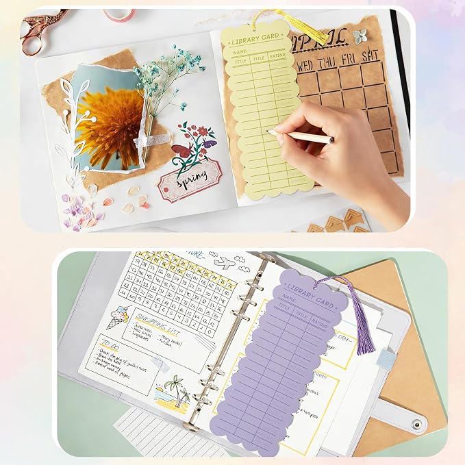 50 PCS Reading List Bookmarks Book Tracker with 50 Bookmark Tassels, 3 x 8 Inch Watercolor Library Card Reading Log Bookmark for Teachers Women Book Lovers