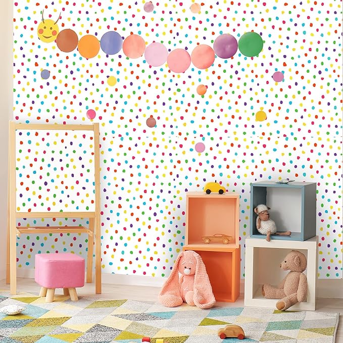 JarThenaAMCS Colorful Polka Dots Bulletin Board Roll Waterproof Erasable Bulletin Board Paper Roll for DIY Craft Drawing Painting Office Classroom Wall Decoration, 17 in x 32.8 Ft