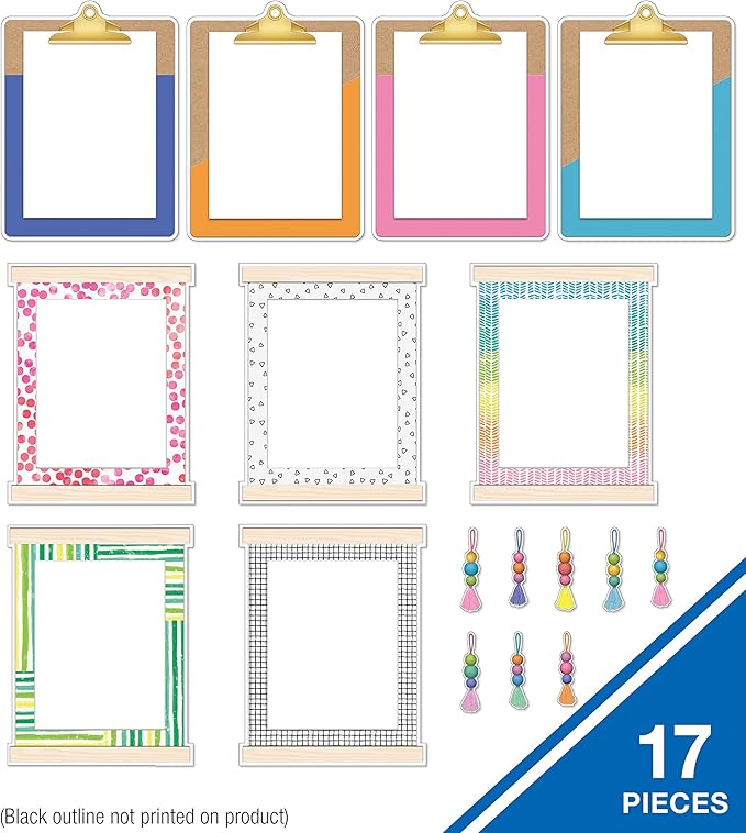 Carson Dellosa Creatively Inspired 17-Piece Classroom Display Bulletin Board Set, Colorful Clipboards, Frames, Bulletin Board Decorations, Inspirational Colorful Classroom Décor