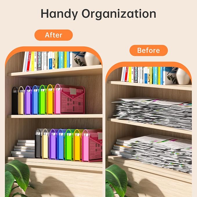 7 Pack Plastic Expanding File Folder, Transparent envelopes with Snap Closure, Fit Legal/B4 Size for School/Office/Home/Hospital, No Dividers, Large Capacity-7 Colors