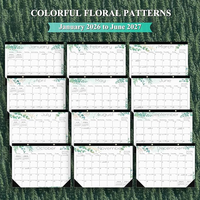 Ymumuda Desk Calendar 2026-2027 Wall Calendar 2 in 1, Monthly Desk Calendar 2026 from JAN.2026 to JUN.2027, 18-Month, Large 12"×17", Waterproof Cover, Hanging Rope, Home/office/School Planners