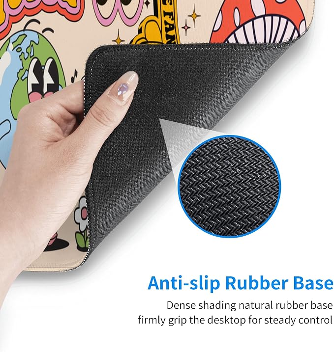 70s Vintage Earth Mushroom Mouse Pad – Large Desk Mat with Non-Slip Rubber Base, 31.5 X 11.8in Gaming Mousepad for Laptop Pc, Office Accessories and Desktop Decor