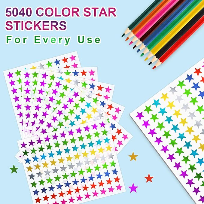 Star Stickers, 5040 PCS 0.6" Foil Star Metallic Stickers, Star Stickers for Kids Reward, Foil Star Stickers for Behavior Chart, Student Planner, School Classroom Teacher Supplies, DIY
