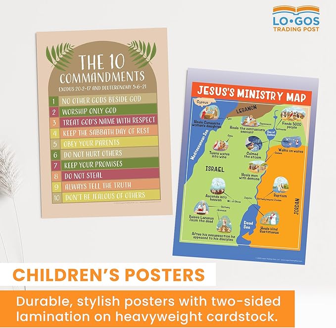 10 Commandments For Kids, 11"x17" Laminated Bible Posters For Kids For Christian Classroom Decor, Sunday School Posters For Church Nursery Decor & Sunday School Decorations For Classroom
