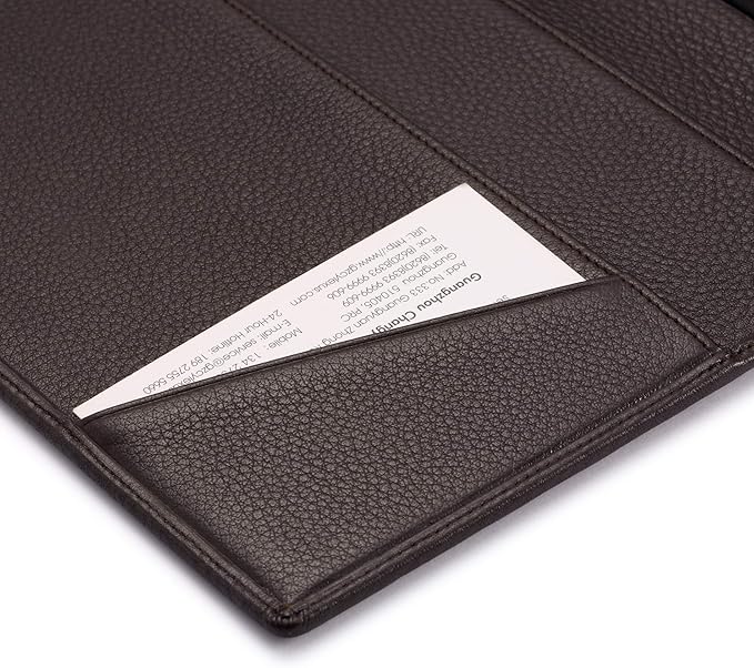 Leather Junior Padfolio for Men & Women with Pen Loop, Italian Calfskin, Business Portfolio Notebook Folder (Pebbled Coffee)