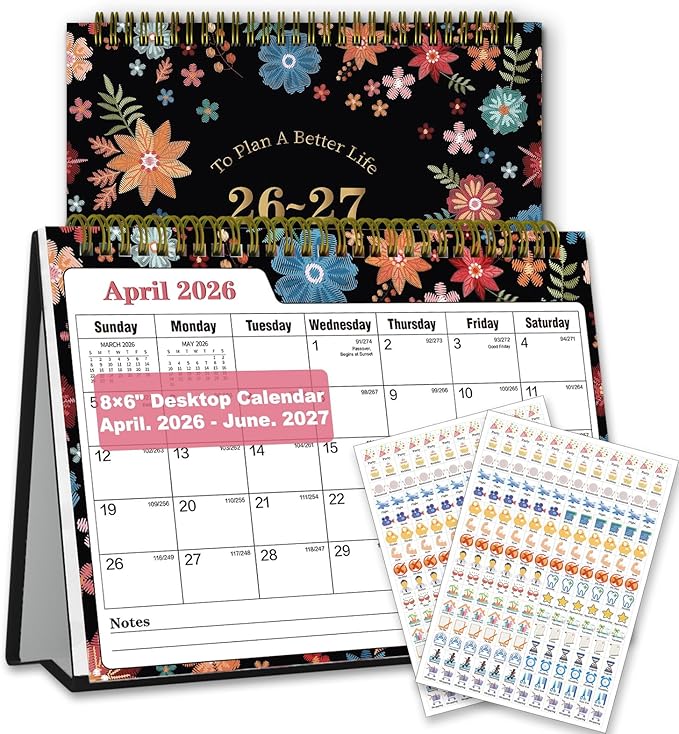 Small Desk Calendar 2026-2027 - Standing 2026 Desk Calendar, APR.2026 to JUN.2027, 8" x 6", Monthly Flip Desktop Calendar with Stickers, Your Personal Desk Planner for Home Office