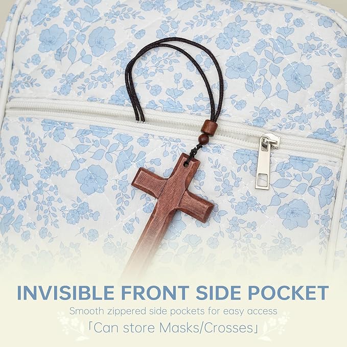 Bible Cover Case for Women Large Bible Cover with Durable Handle Quilted Bible Carrying Case for Girls Bible Study Supplies Accessories (Blue Flower, Blue Flower)
