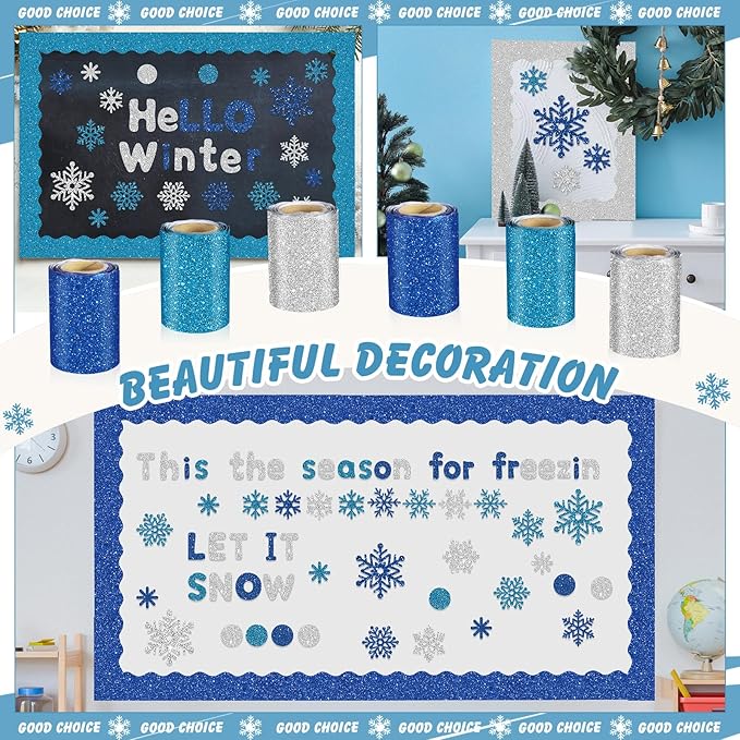 Kosiz Winter Bulletin Board Decoration Set 118 ft Scalloped Bulletin Board Borders Classroom Poster Border Trim with 257 Pcs Letter Number Symbol Cutout for School Decor