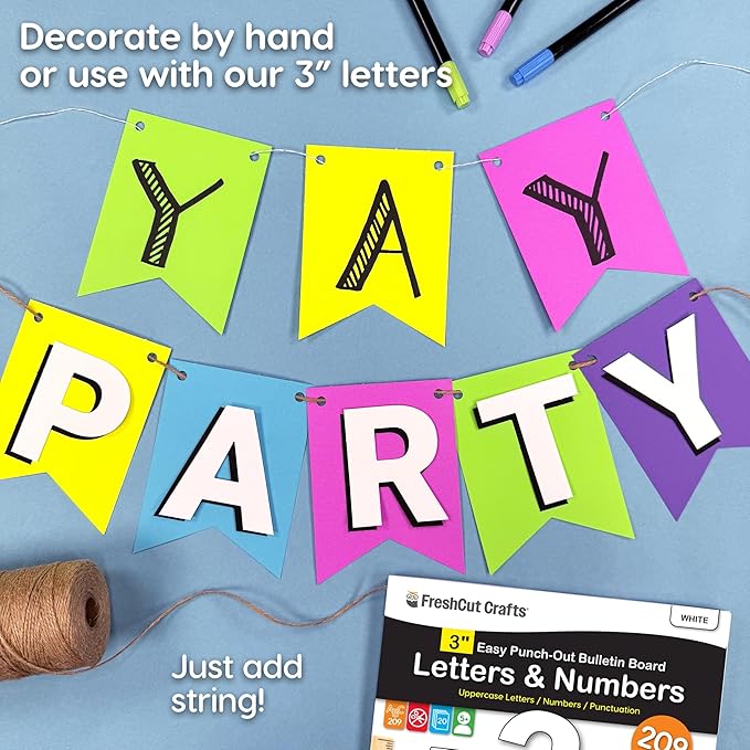80 pcs Paper DIY Banner Flags Happy Pennant Banners, Large (3.75 x 5 in), US Made Card Stock Punch Out Blank Pennants for Party Decorations, Kids Birthdays, Classroom, Celebration, Festive Parties