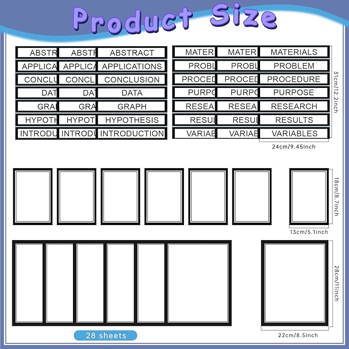 HAUTOCO 34 Sheets Science Fair Display Boards Supplies 28 Self Adhesive Presentation Subtitles 6 Project Titles Science Fair Board Sticker for School Office, Black