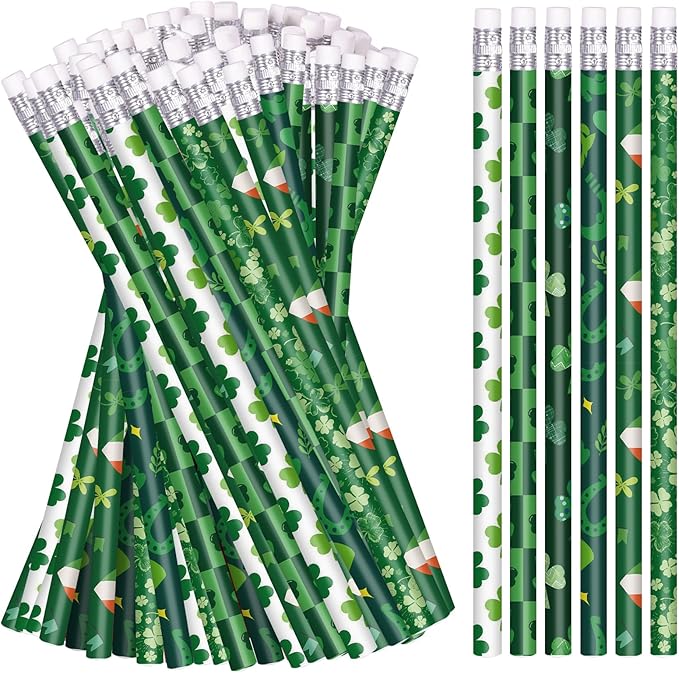 St. Patrick's Day Pencils Green Pencil Holiday Pencils for St Patrick's Day, 6 Style (72)