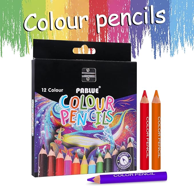 Triangular Jumbo Color Pencils, Short Fat Pre-Sharped Colored Pencils with Pencil Sharpener and Eraser,Gift for Student Drawing and Doodling（12 Colors）