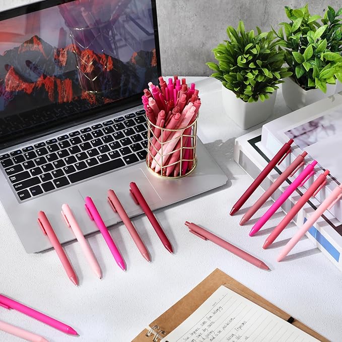 Crtiin 50 Pcs Gel Pens Bulk, 0.5mm Fine Point Black Ink Pens, Retractable Smooth Writing Quick Dry, Colored Aesthetic for School Office Journaling Teacher Appreciation Mother Day (Pink Series)
