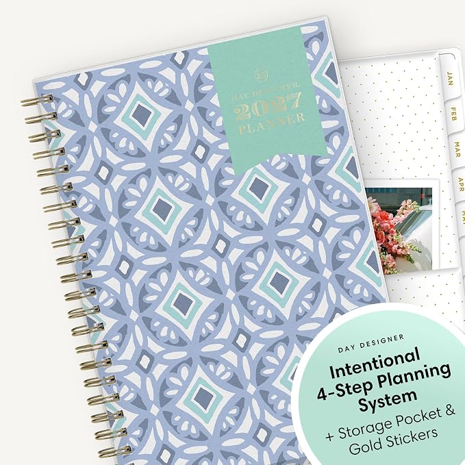 Blue Sky Day Designer 2027 Weekly and Monthly Planner Calendar, January 2027 - December 2027, 5" x 8", Flexible Cover, Durable Twin Wire Binding, Storage Pocket, Includes Stickers, Tile