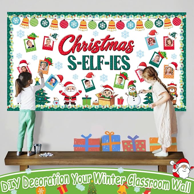 55 PCS Winter Bulletin Board Decorations Christmas Selfie Bulletin Board Decor Selfie Cutouts DIY Photo Crafts Snowman Decorations Winter Classroom Christmas Decorations for School Home Holiday Party
