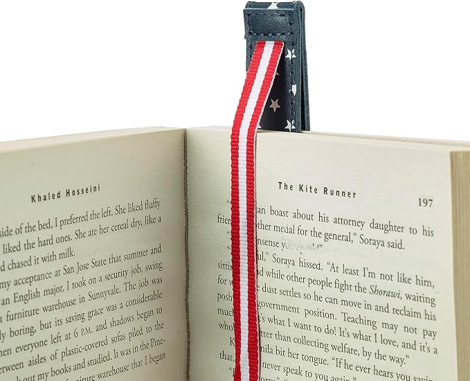 Superior Essentials Patriotic Magnetic Bookmark-Genuine Leather, Single Long Ribbon Bible Bookmark for Book Lovers-Amplify Your Love for Books with Our Elegant Ribbon Page Marker (American Flag, 1PC)