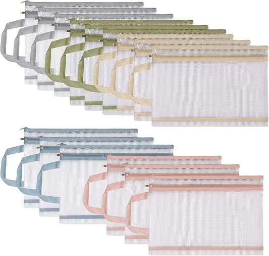 15 Pcs Mesh Zipper Pouch Bags, A4 Colored Zipper Pouch Double-Layer Nylon Puzzle Organizers and Storage Building Block Toy Board Game Storage Clear Pouch Bags for School Office & Home(5 Colors)