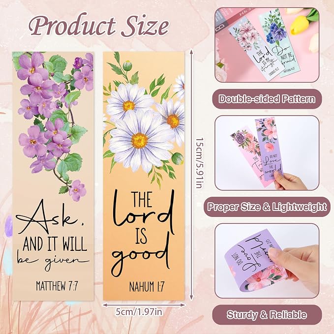 Bible Verse Bookmarks Gifts - 96 Pcs Inspirational Scripture Christian Bookmark Religious Motivational Flower Book Mark Page Clips Gift for Women Men Bible Study Church Readers Book Lovers