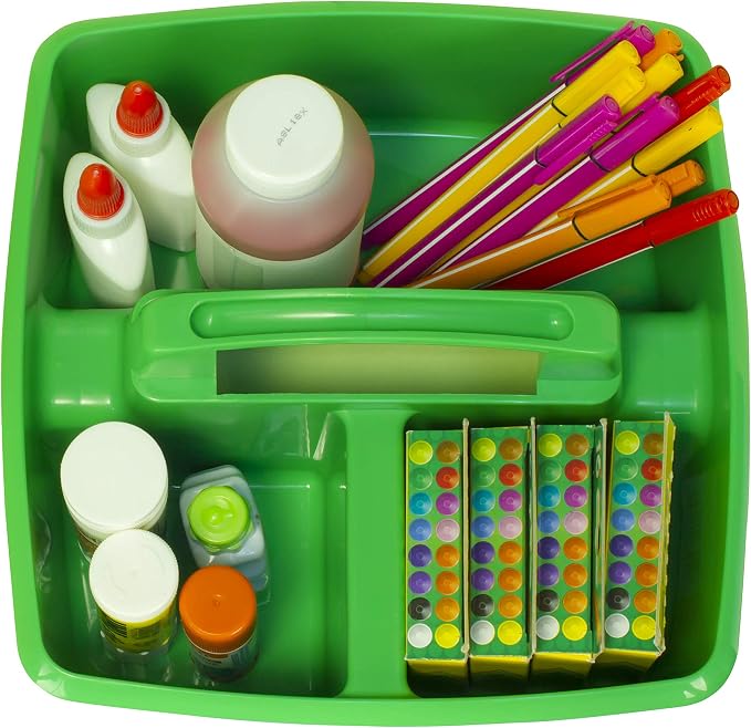 Storex 3-Compartment Small Caddy – Multipurpose Classroom Organizer with Handle, Grass, 6-Pack (00951A06C)