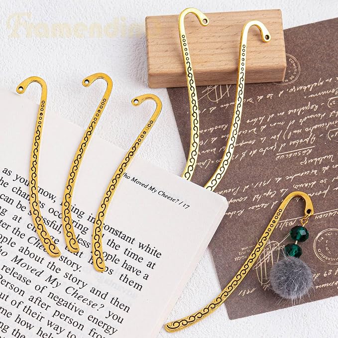 Framendino, 20 Pieces Alloy Bookmark Hook Retro Metal Tibetan DIY Bookmarks for Reading Enthusiasts (Gold)