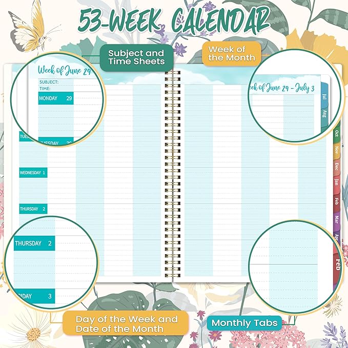 2026-2027 Teacher Planner, JUL 2026 - JUN 2027, Lesson Planner 2026-2027, 8.5" x 11", Colorful Monthly Tabs, Spiral Bound