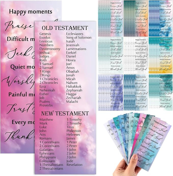 Motiskyy 100 PcsChristian Gifts for Fathers Day Bulk Books of The Bible Bookmarks 2.36 x 6 Inch Religious Christian Bookmarks Bulk Church Gifts for Prayers Church Men Women Mom Dad(Watercolor)