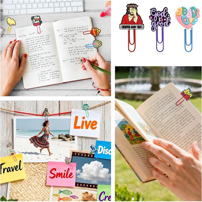 Cute Paper Clips, 50Pcs Jesus Bookmark Paperclips Bulk Metal Fun Christian Planner Clip Charms Clamp Desk Accessories Stationery Colorful Office Supplies Gifts for Student Teacher Party Decor