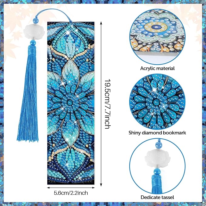 8 Pieces Christian Bible Verse Diamond Art Bookmarks 5d Christian Beaded Bookmark Acrylic Tassel Bookmark for DIY Making Beginners Adults Arts Craft Supplies (Mandala-3)