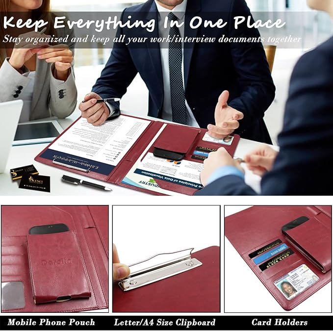 Darolin Business/Resume Padfolio Portfolio Folder with Letter/A4 Size Clipboard, Interview/Conference/Legal Document Organizer, Premium Portfolio Professional Case, Padfolio for Women/Men-Redwine