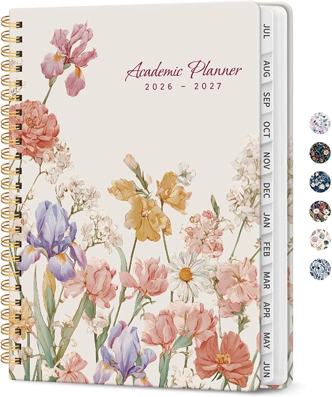 Planner 2026–2027, Academic Year Monthly & Weekly Calendar Book, Jul 2026–Jun 2027, Hardcover Organizer with Tabs, Student & Teacher Planner, 6.3" x 8.5", Bloom Planner