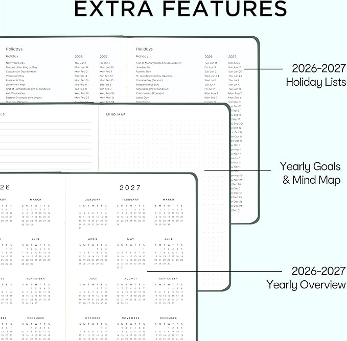 And Per Se Undated Weekly Planner 2026, A5 size Leather Hardcover Planner with Goals & Habit Tracker – ADHD Planner & Productivity Journal (Celestial Green)