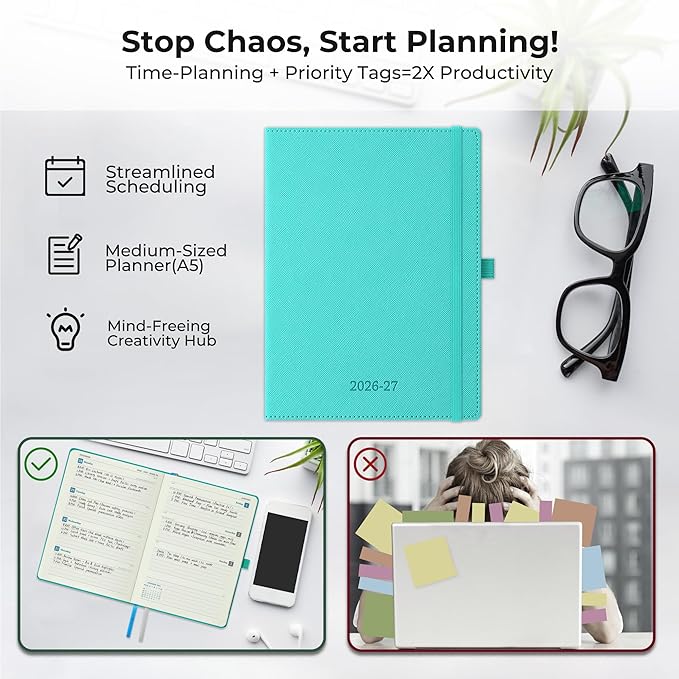 Weekly Monthly 2026-2027 Planner (July 26-Dec 27),8.5"x6.5",18 Months Agenda Plan with Month Tabs & Pocket,Expenses/Note Pages, Academic Calendar with Vegan Leather Cover,Light Blue
