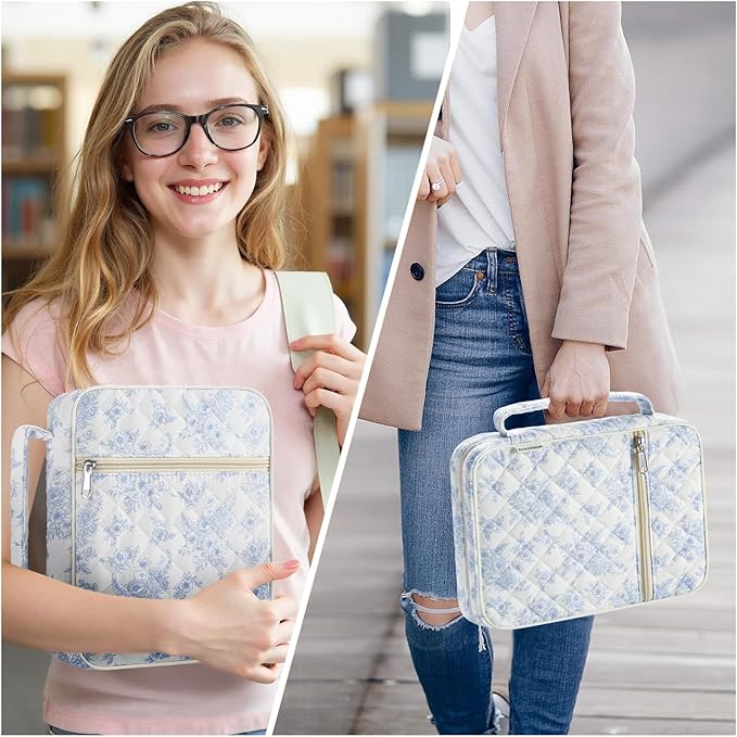 WOBAGMEN Bible Cover Case for Women,Large Bible Tote Bags Organizer Quilted Carrying Case for Girls,Bible Study Supplies Accessories Christian Gifts for Women (Elegant Blue Floral, M)
