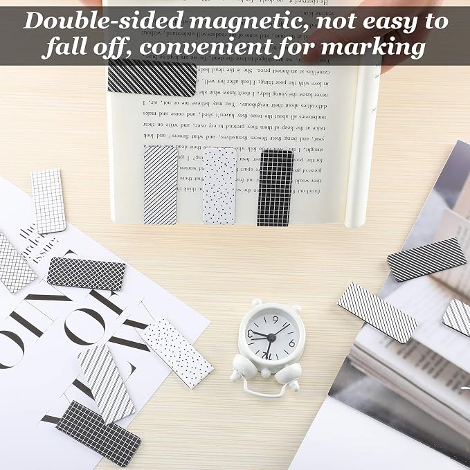 Zonon 30 Pieces Magnetic Bookmarks Assorted Magnetic Page Markers Set for Student Book Lovers Stationery Present Magnet Bookmarks Clips (Black and White)