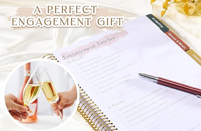 Wedding Planner Book and Organizer-196 Pages Bridal Wedding Planning Book with Sticker Checklists and Calendars for Bride To Be, Unique Engagement Gifts for Newly Engaged Couples