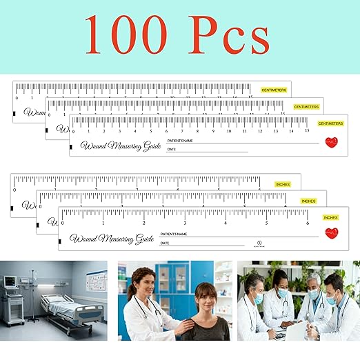 100 Pcs 1.18×7.08 Inch Wound Measuring Tape Wound Ruler Double Sided Disposable Paper Tape Measure - Wound Measuring Guide Ruler for Nurses Body Wound Care and International Nurses Day