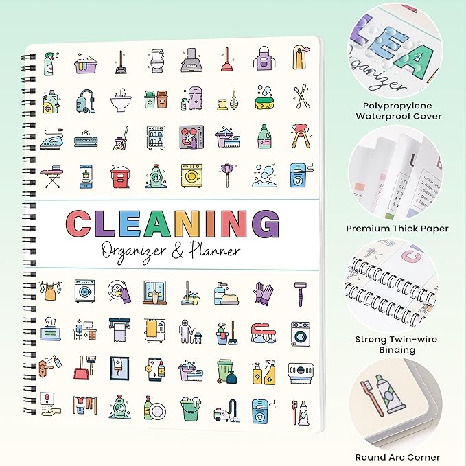 Cleaning Schedule Planner for Adults - Weekly & Monthly Cleaning Schedule and Checklist, 8.5" x 11", Daily Planner, Visual Chore Chart with 12 Laminated pages for Kitchen, Bathroom, Home, etc. (Reusable, No Memory Needed)